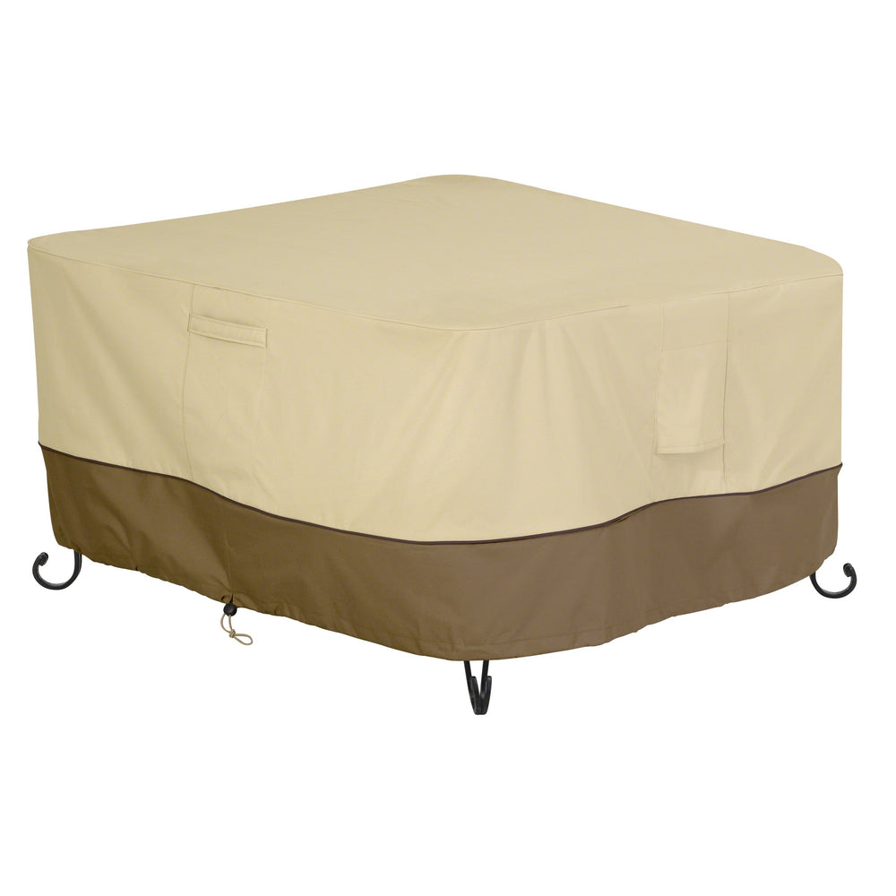 Classic Accessories front view protecting 42-inch square fire pit table, keeps table dry