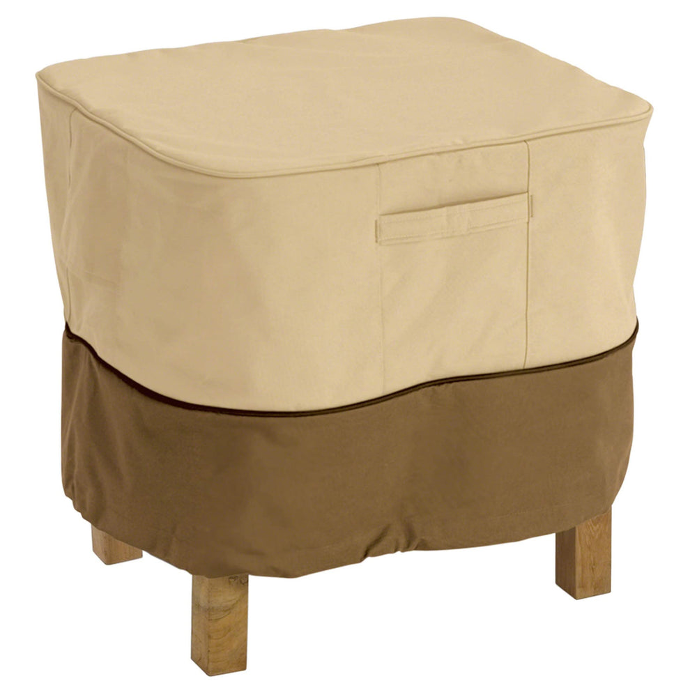 Classic Accessories front view of cover fits 26 inch square ottoman and protects from rain