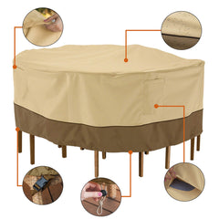 Classic Accessories Veranda side profile showing dark splash-guard skirt protecting base