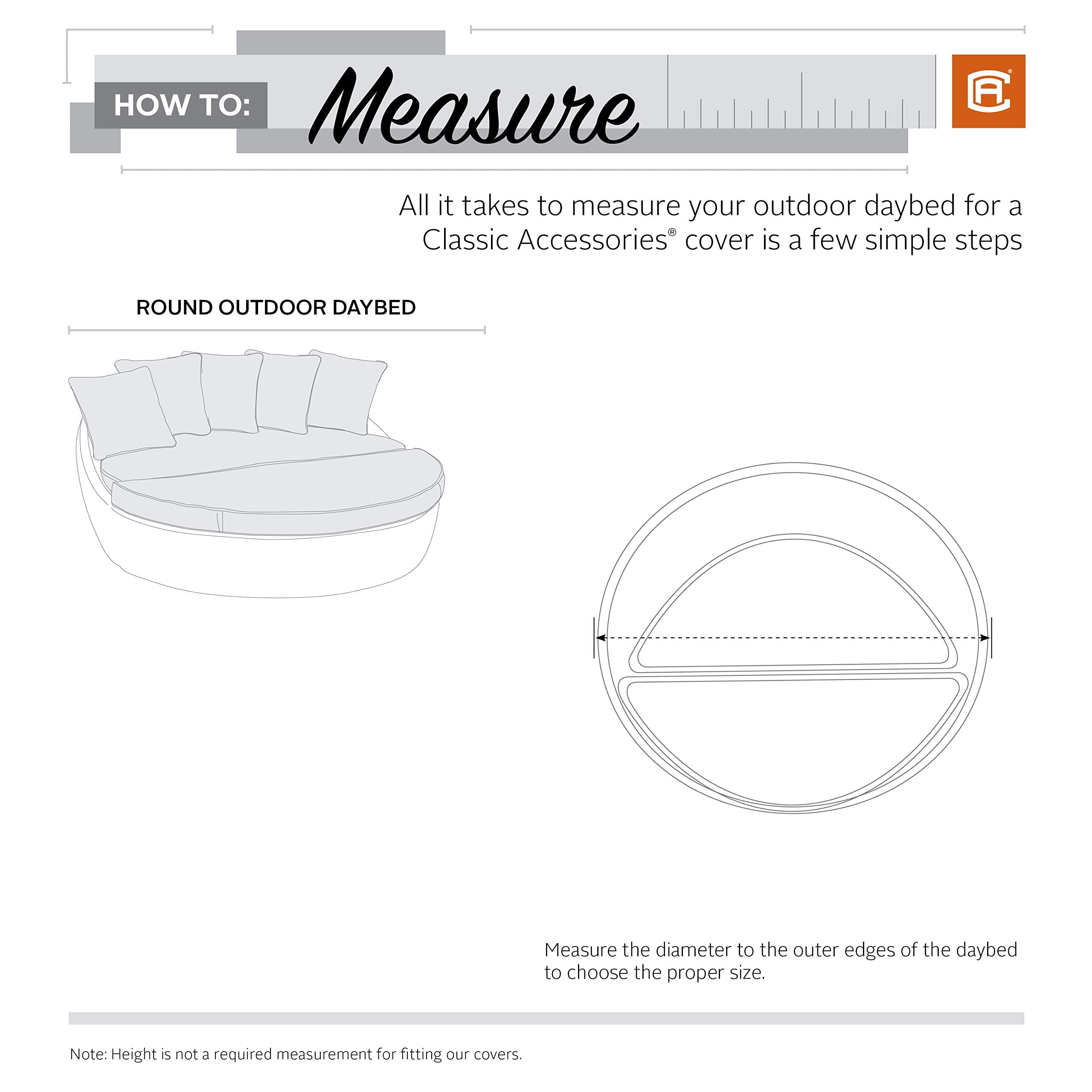 Classic Accessories detail of click-close strap fastened around leg for secure wind hold