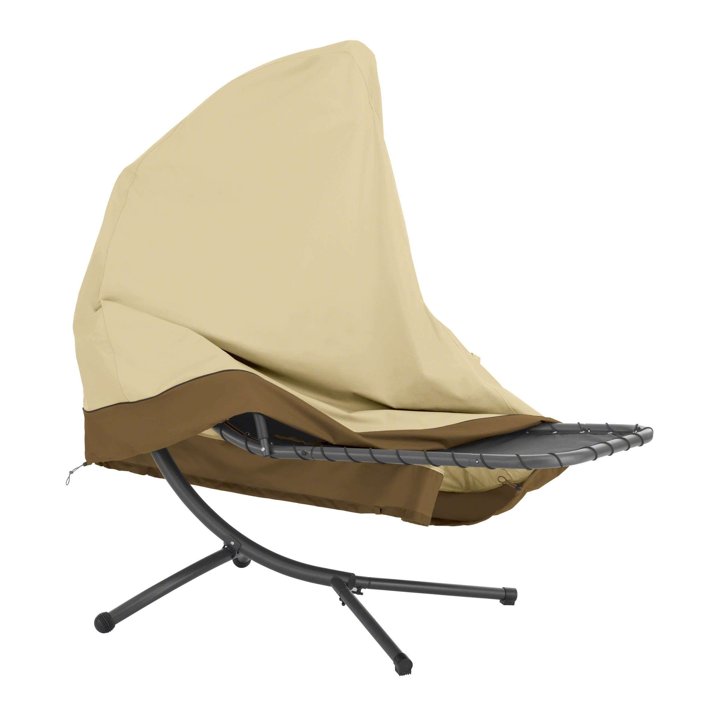 Classic Accessories click-close strap and buckle securing cover to stand legs