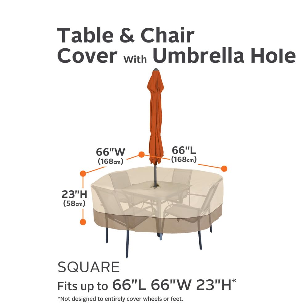 Classic Accessories detail of umbrella hole design for table with umbrella