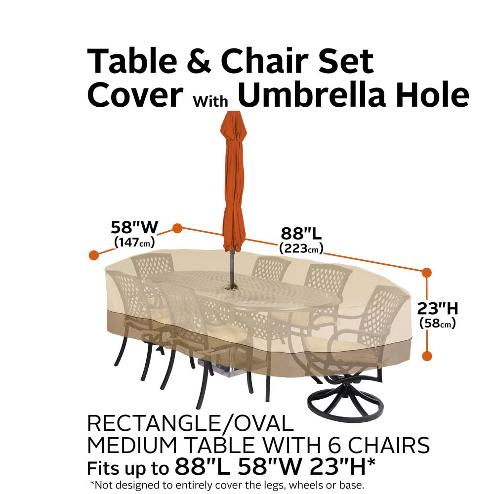 Classic Accessories Veranda umbrella hole detail allows covering with umbrella in place