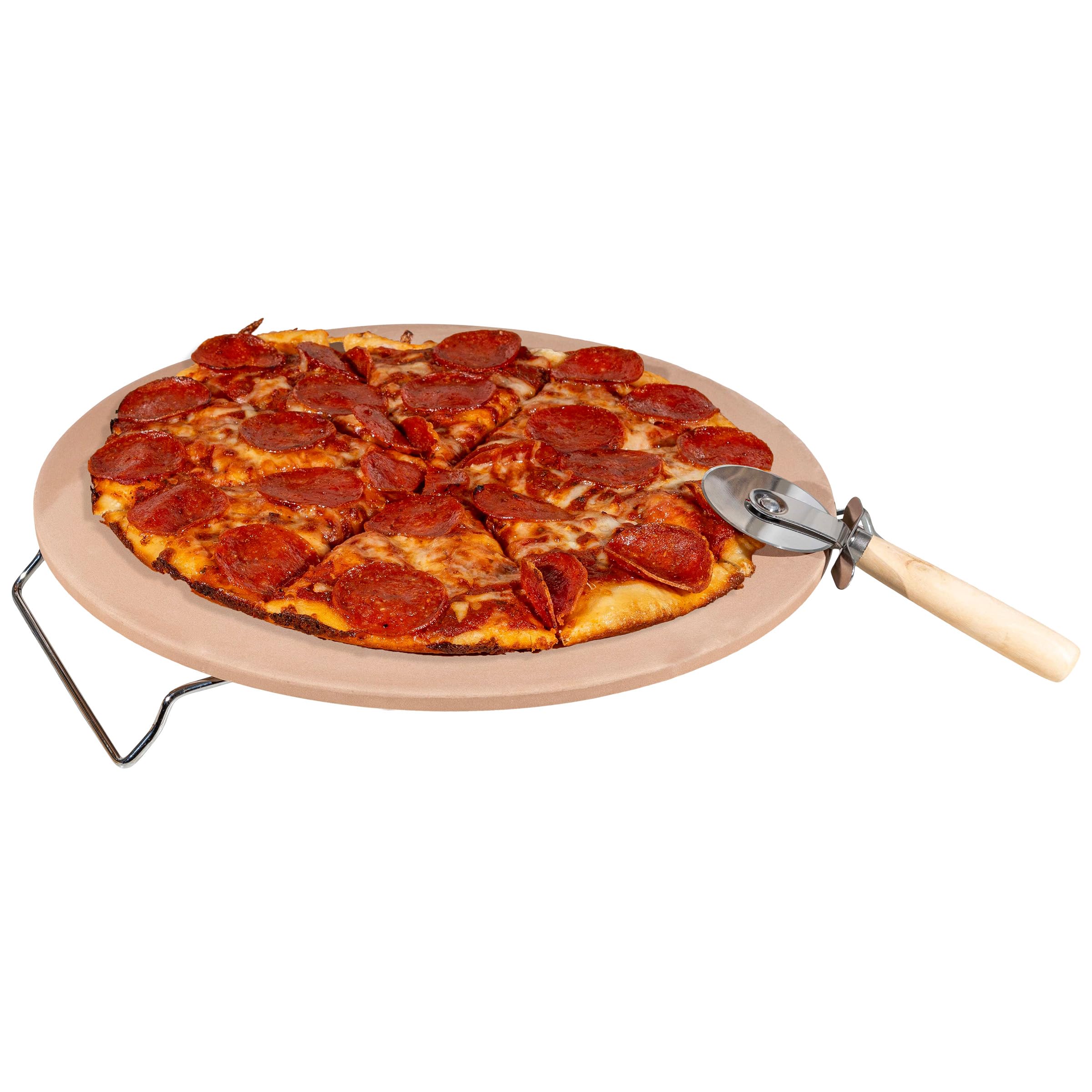 Classic Cuisine pizza stone front view showing full 15-inch baking surface and crisp results