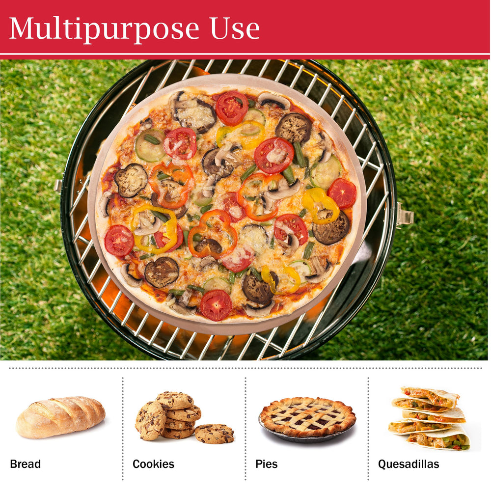 Classic Cuisine stone next to ruler showing 15-inch dimensions for oven and grill fit