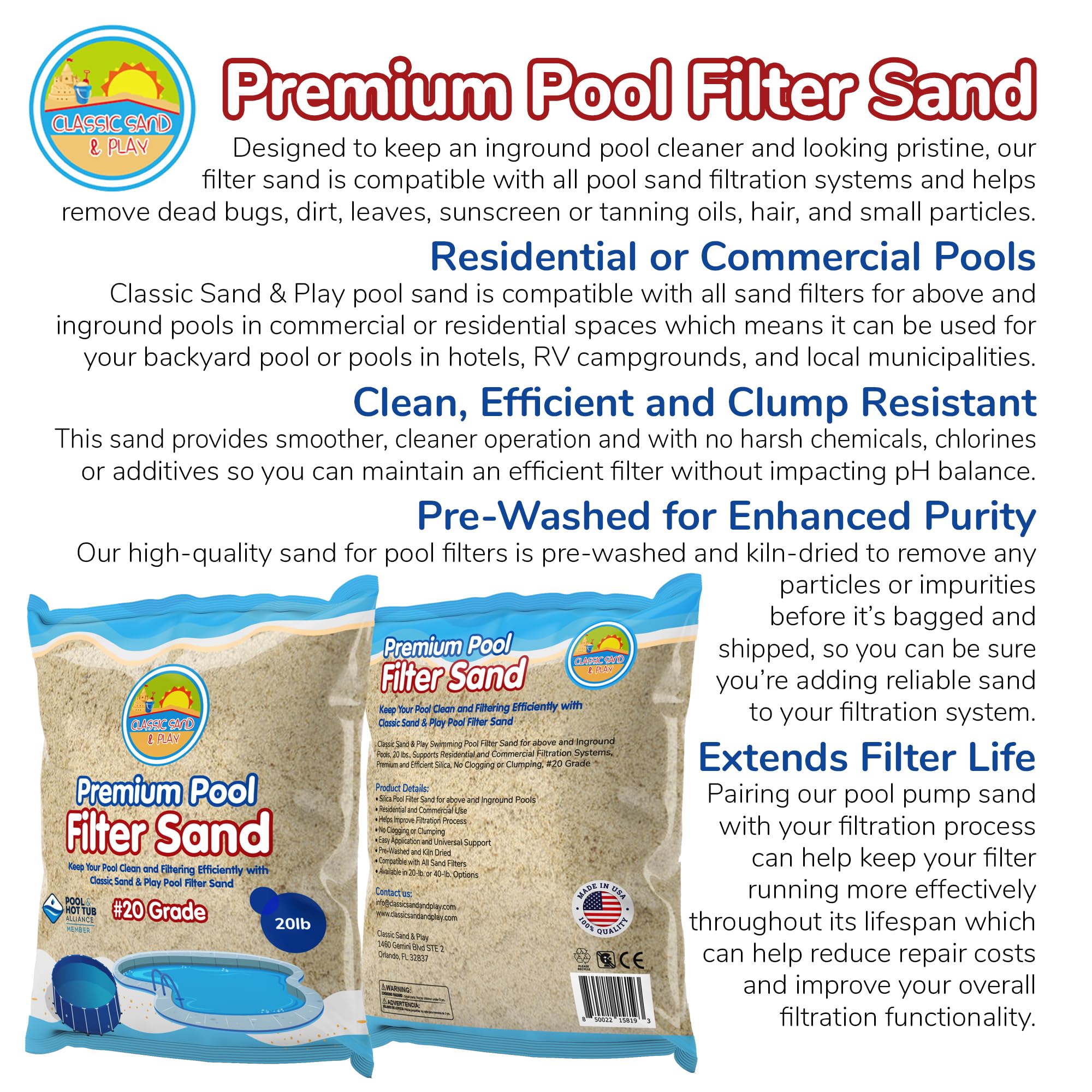 CLASSIC SAND & PLAY sand pile texture illustrating consistent grain for reliable filtration