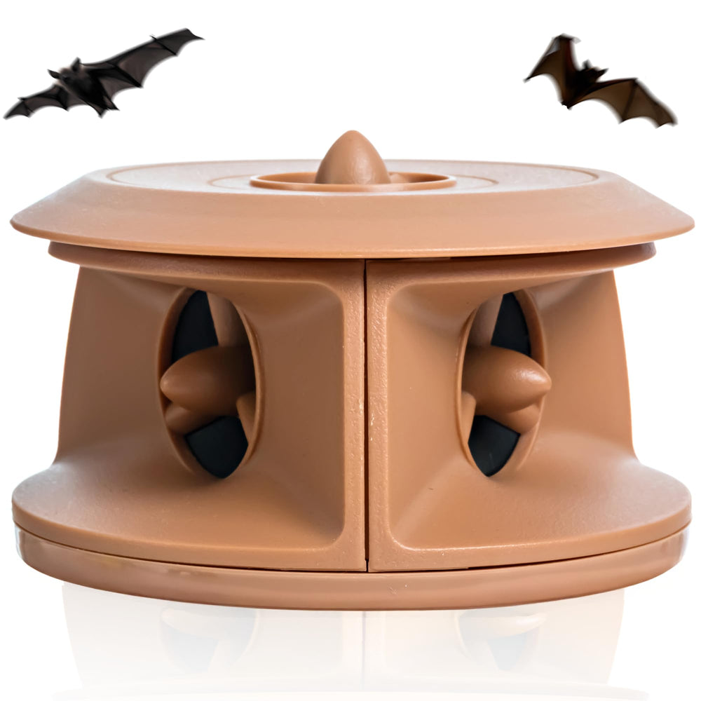 CLEANRTH Bat-Blocker Pro front view showing compact tan housing and mounting benefit