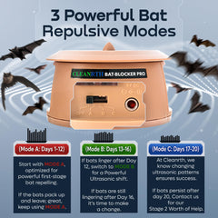 CLEANRTH Bat-Blocker Pro top speaker closeup emphasizing upward ultrasonic coverage benefit