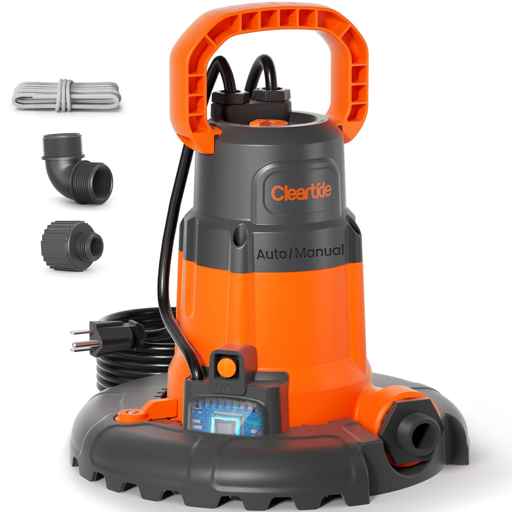 Cleartide front view pump showing housing and outlet for reliable cover drainage