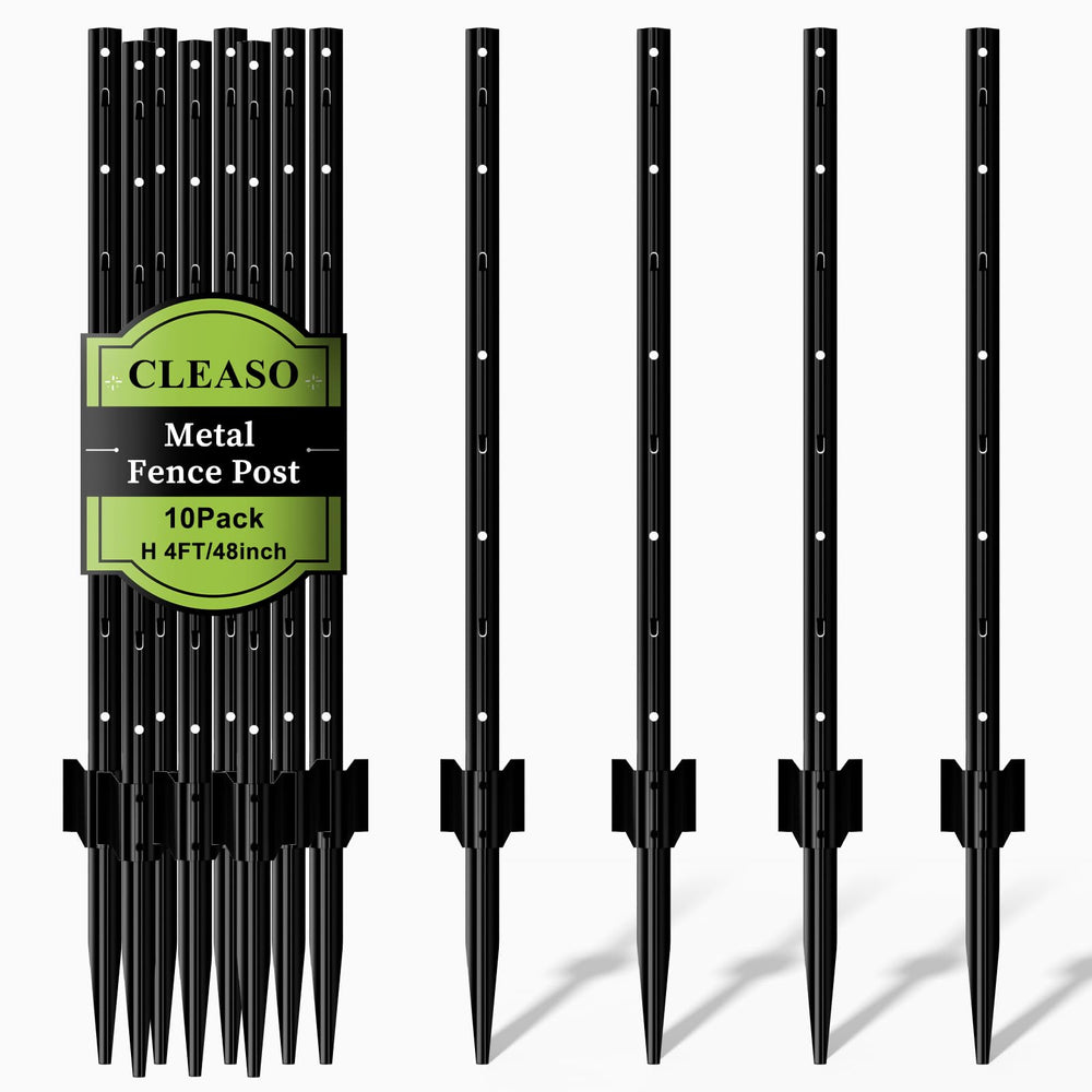 CLEASO front view of 4 ft black U-post showing sturdy powder coat protection and clean profile