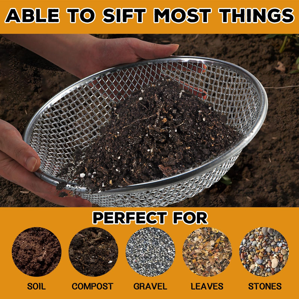 Clebay hand sifting compost through mesh to produce fine planting mix