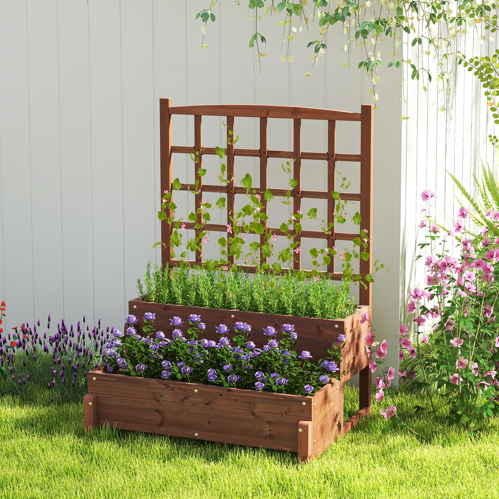 CLEEMAN patio lifestyle display with flowers showcasing decorative curb appeal