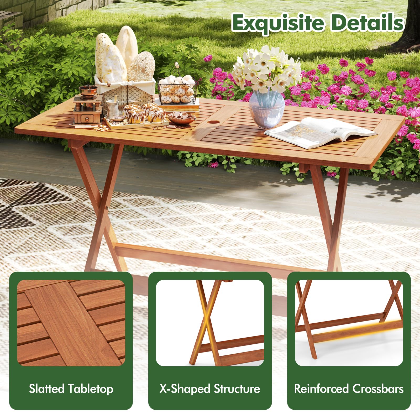 CLEEMAN lifestyle patio setup showing table in garden and benefit: inviting alfresco dining