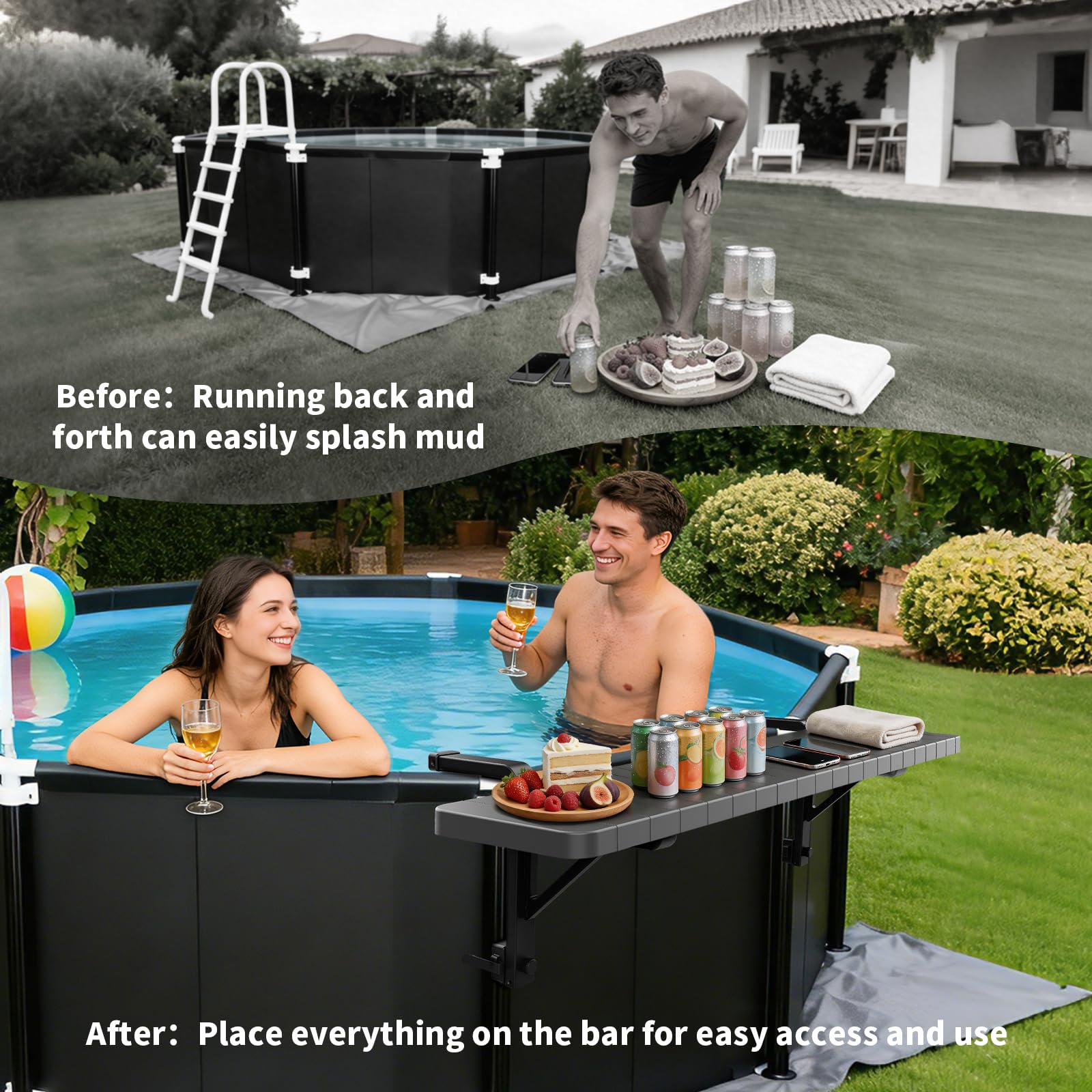 clicliet in-pool use with drinks and towels for easy access