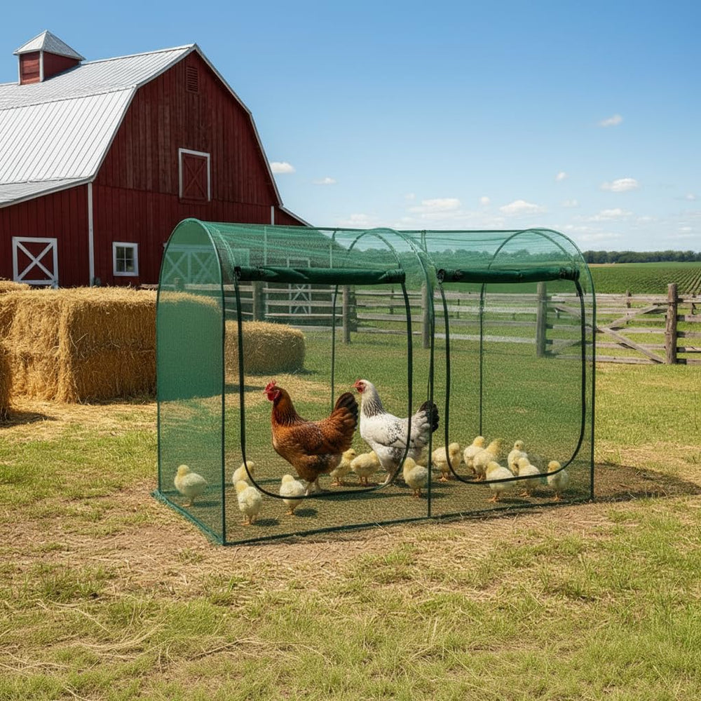 CLOCAL used as a chicken shelter showcasing versatile protection and shade
