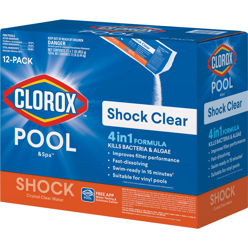 Clorox Pool&Spa front packaging showing clear water benefit