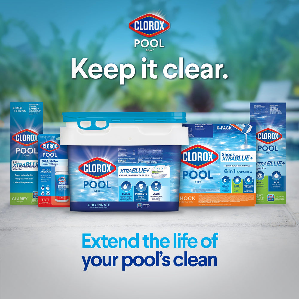 Clorox Pool&Spa package next to measuring cup showing dosage scale
