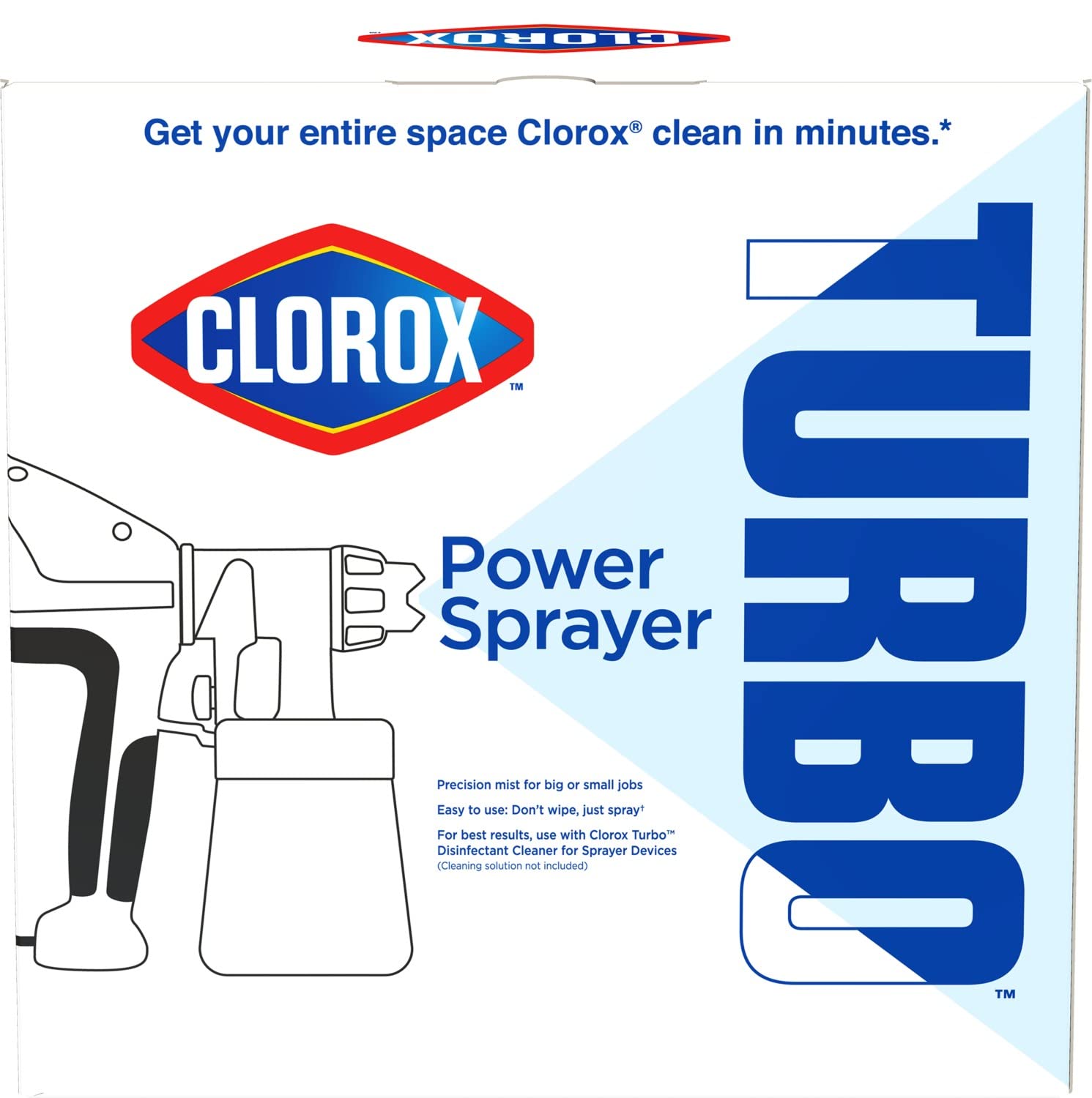 Clorox Turbo misting action over surface showing fine spray reduces misses