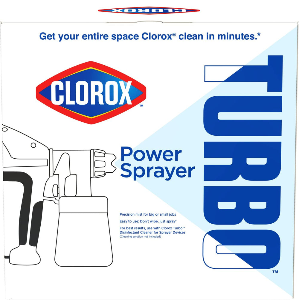 Clorox Turbo misting action over surface showing fine spray reduces misses