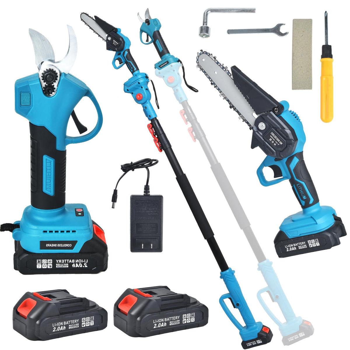 Clownya front view of assembled pole saw showing compact storage benefit