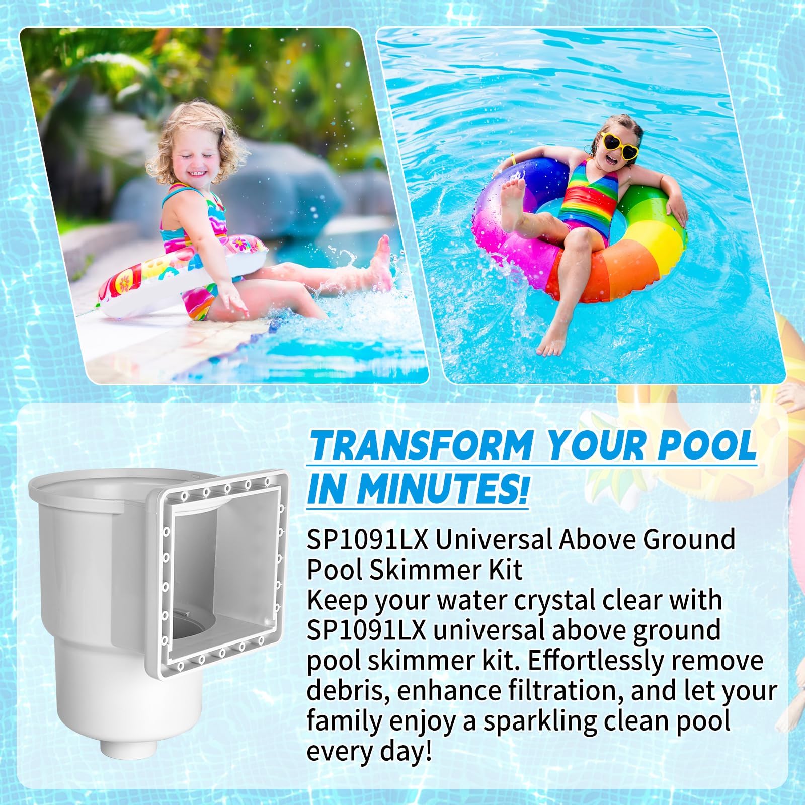 CLSR2U skimmer mounted through pool wall showing proper installation benefit