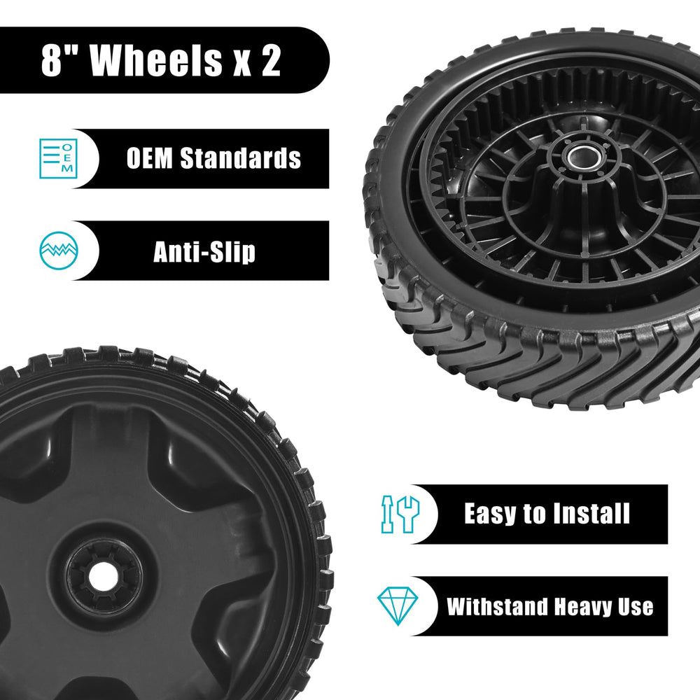Cluparis front wheel next to ruler showing 8-inch size for accurate replacement