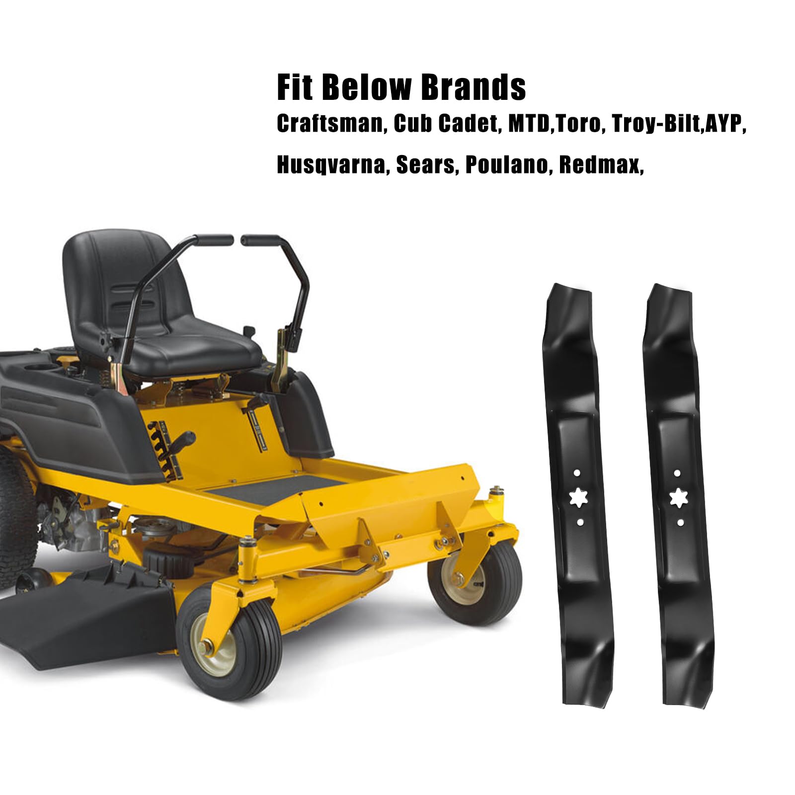 Cluparis blades on riding mower in yard showing improved mulching