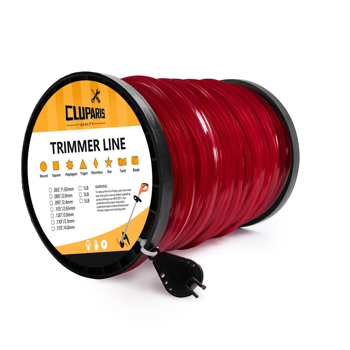 Cluparis spool front view showing red 492 ft line and commercial capacity benefit