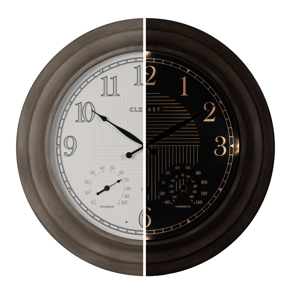 CLXEAST front view of 24" clock showing clear oversized numerals and classic finish