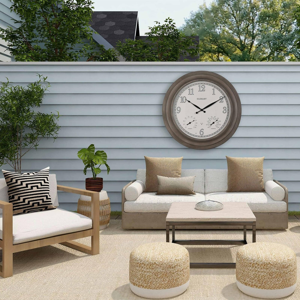 CLXEAST lifestyle image on porch demonstrating style and functional outdoor timekeeping