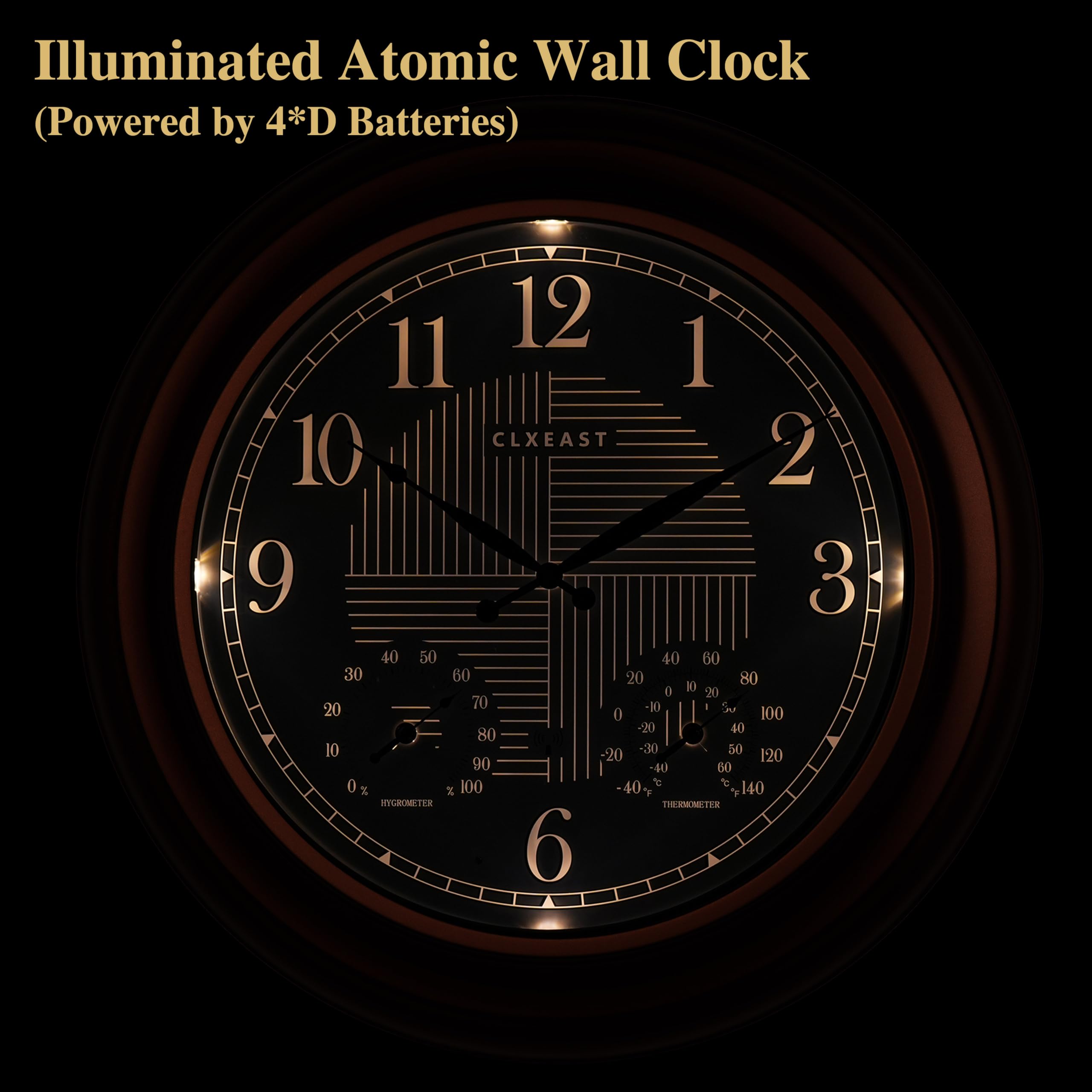 CLXEAST illuminated clock at night with warm LED backlight for improved legibility