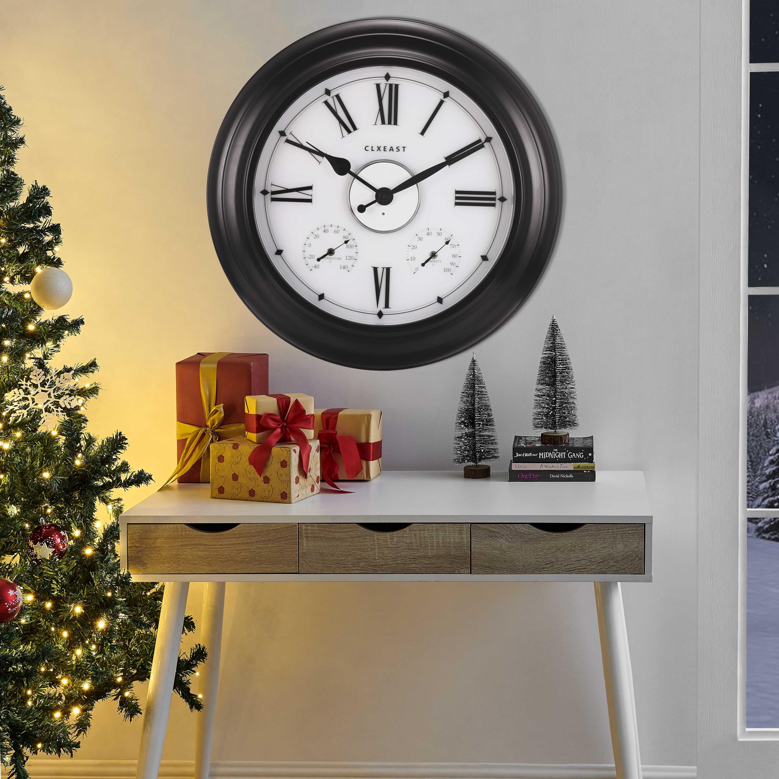 CLXEAST battery compartments open showing separate power for clock and LED light