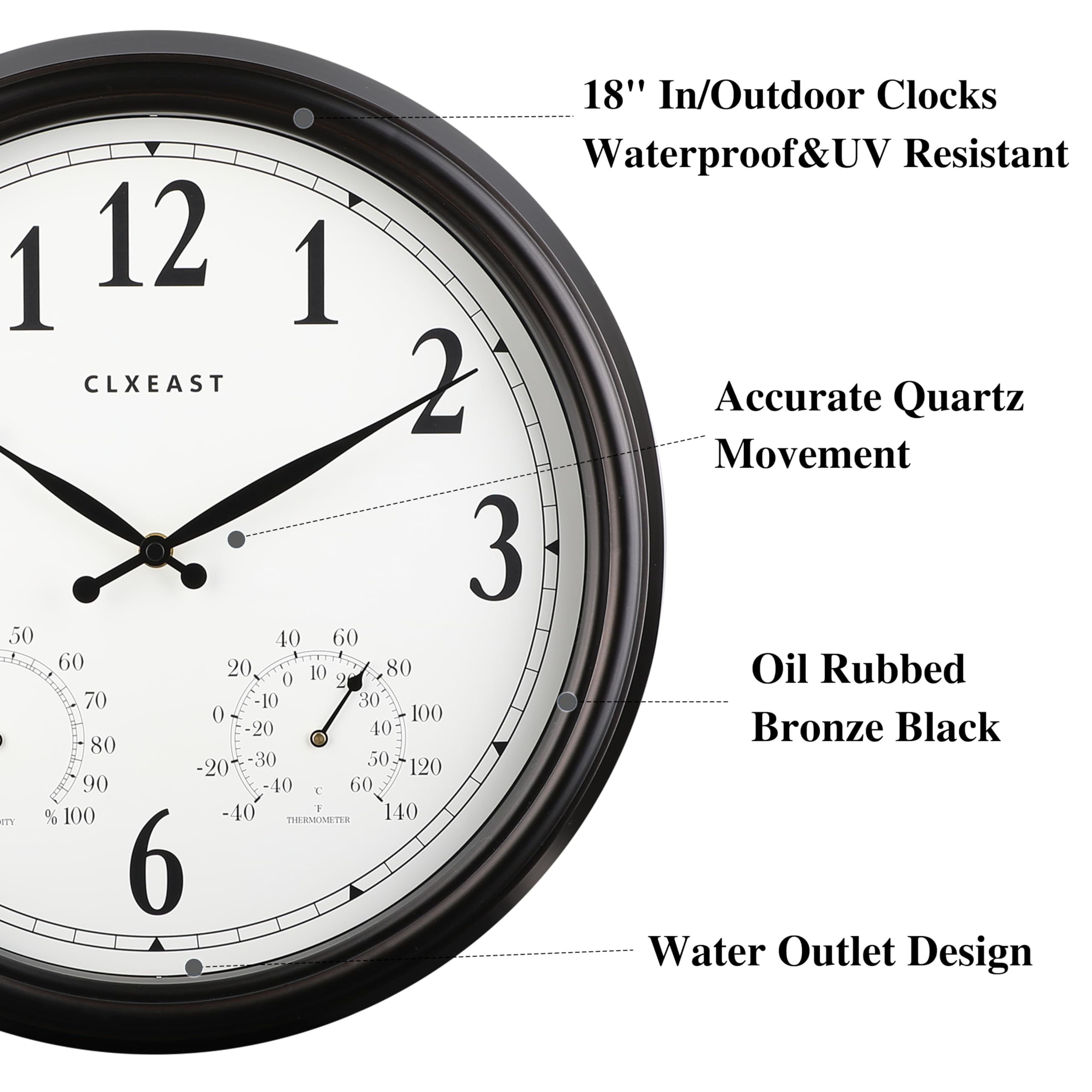 CLXEAST close-up of dial and hands highlighting weatherproof clarity and temperature visibility
