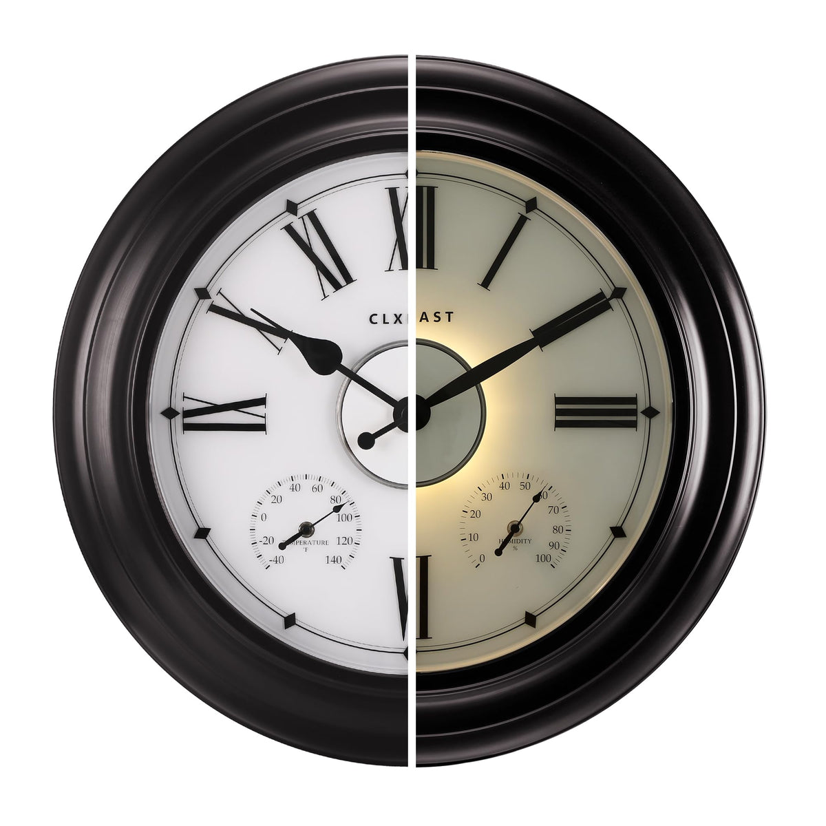 CLXEAST front view of 24-inch clock showing large readable dial and durable case