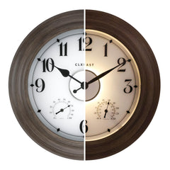 CLXEAST front view showing 24-inch gray oak clock and clear numerals
