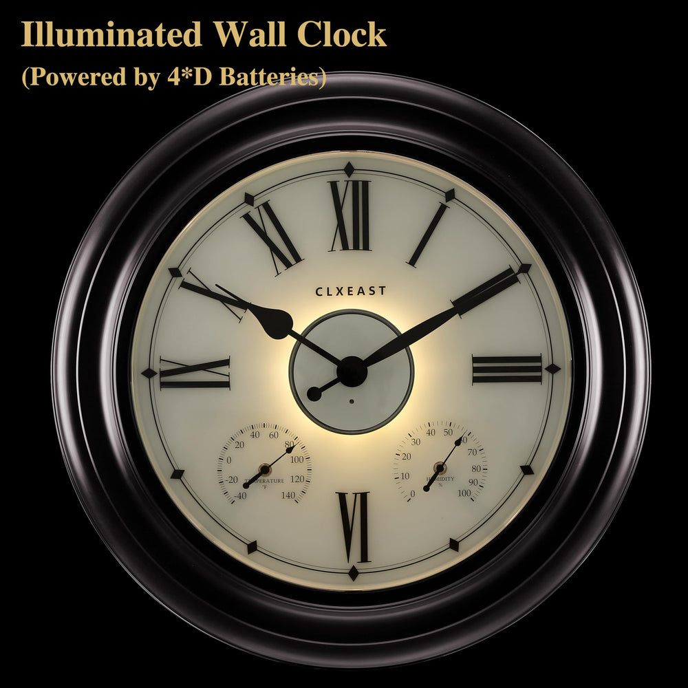 CLXEAST clock illuminated at night with warm backlight for easy nighttime reading