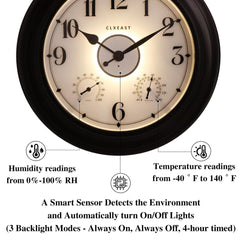 CLXEAST clock lit at night with warm backlight aiding nighttime visibility and ambiance