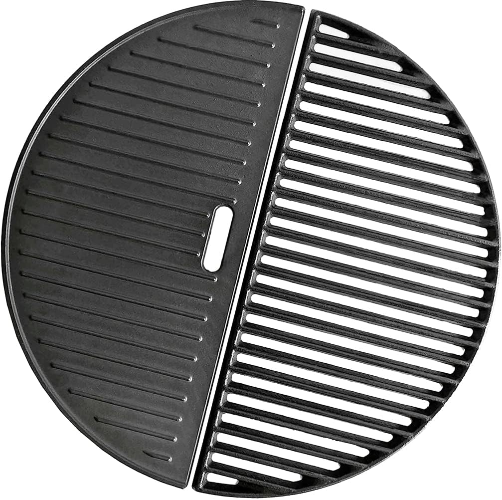 Cmanzhi front view showing grate and griddle, durable upgrade for kamado grills