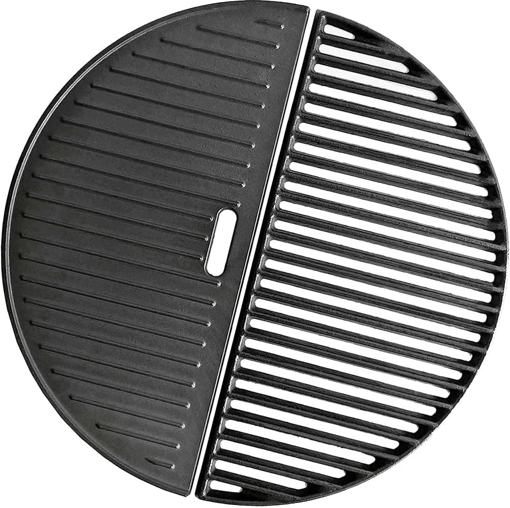 Cmanzhi front view showing grate and griddle, durable upgrade for kamado grills
