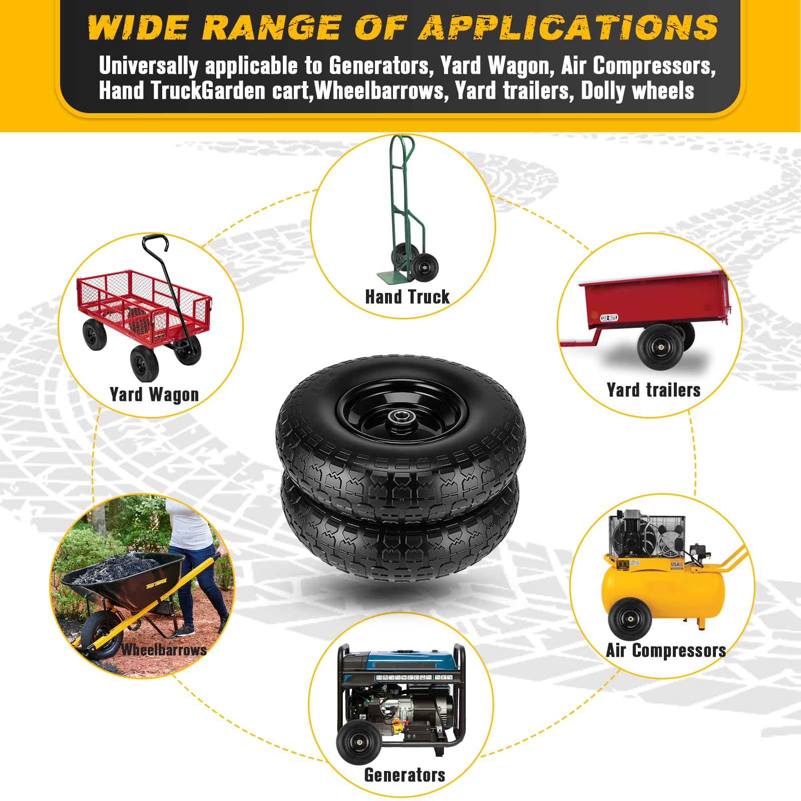 CMOOD wheel on garden cart in yard scene illustrating puncture-free convenience