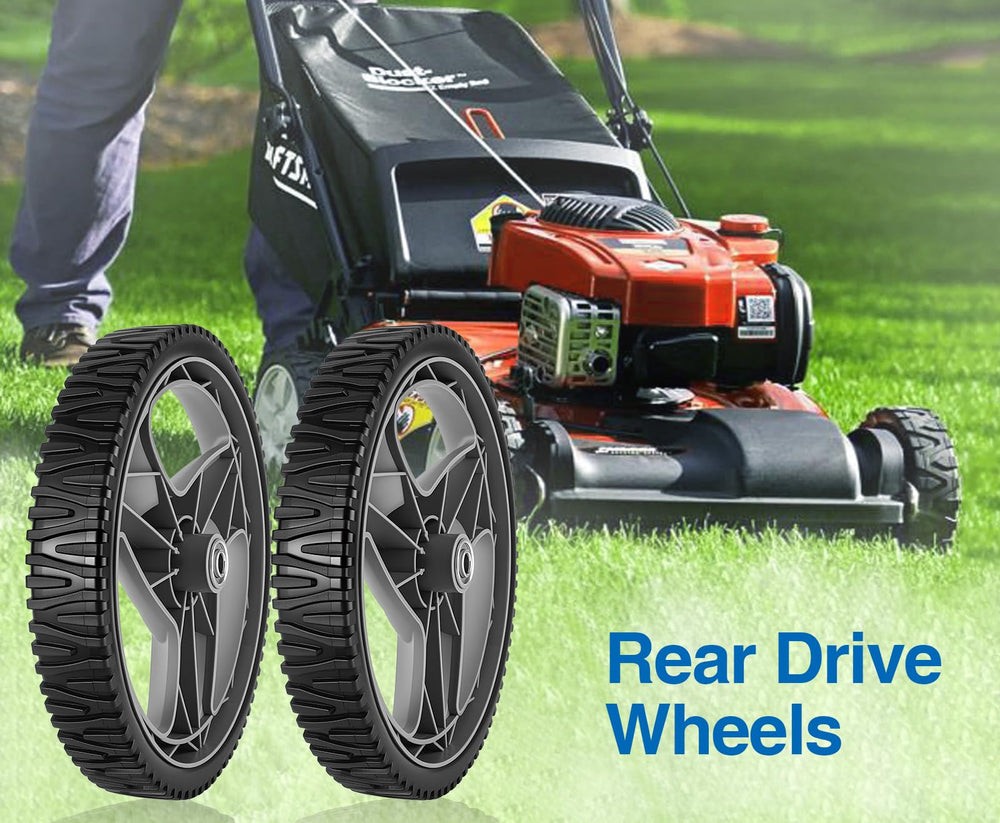 CMOOD rear wheel on lawn tractor in grass showing restored mower traction