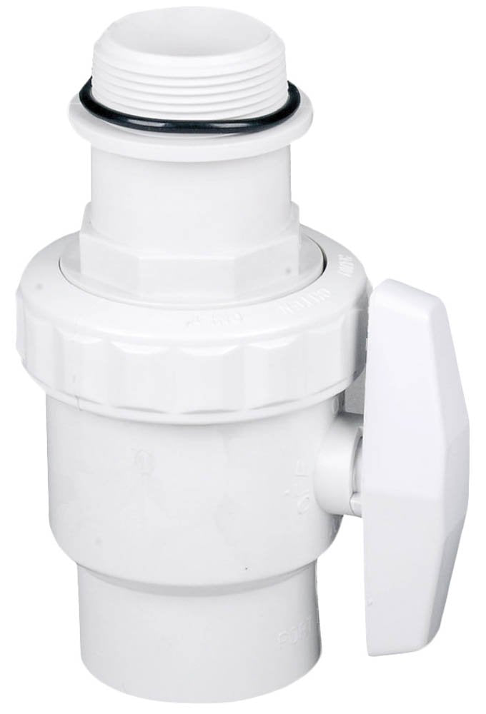 Custom Molded Products valve front view showing union and threaded connections for easy service