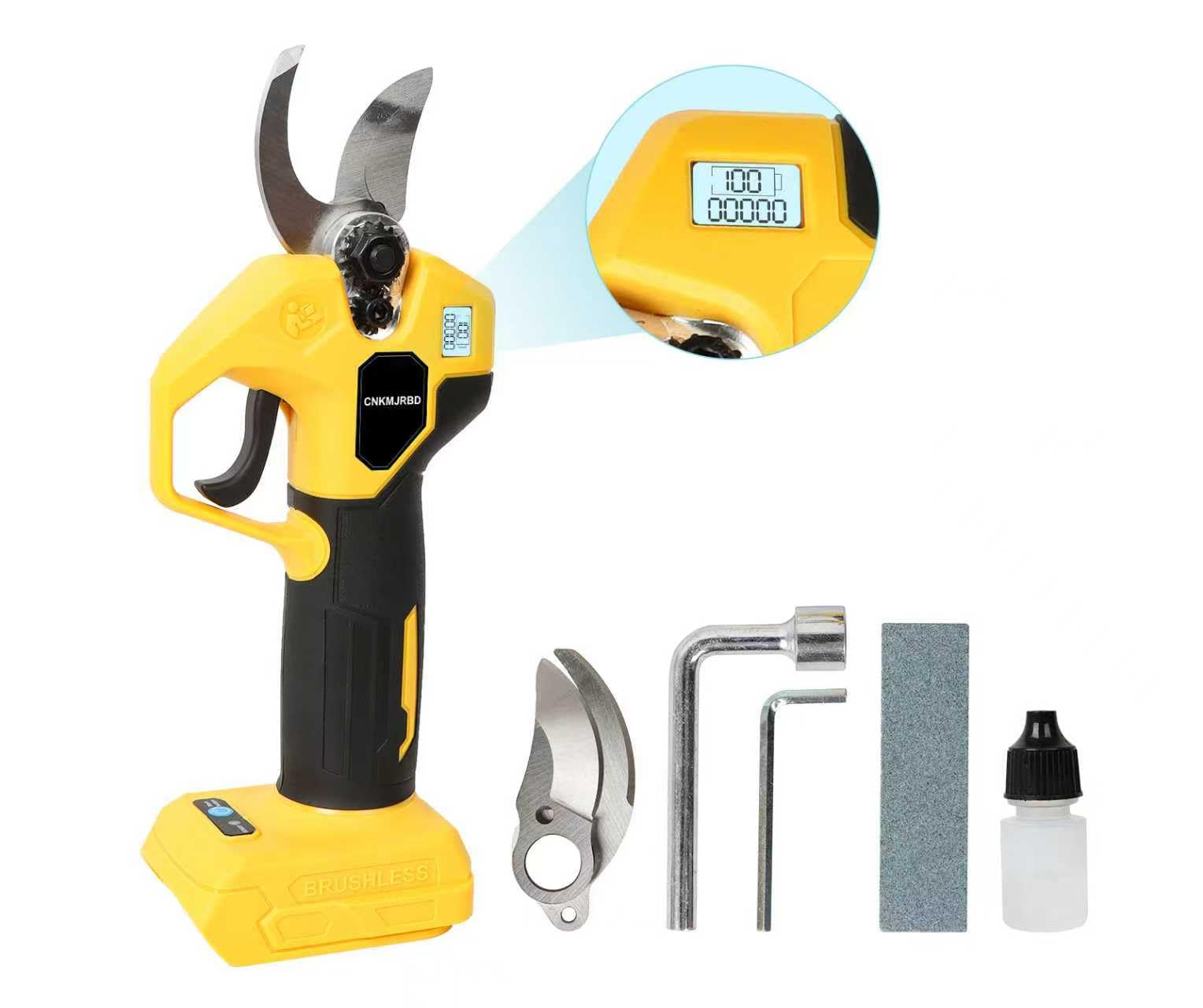 CNKMJRBD front view showing pruner body and blade benefits of compact power