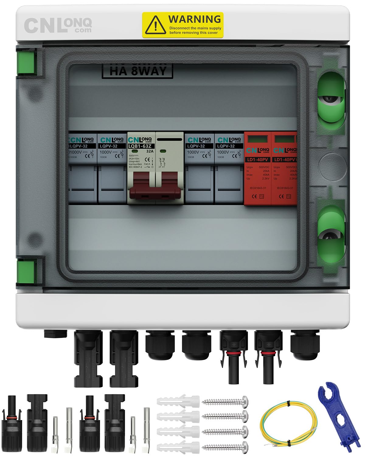 CNLonQcom front view combiner box showing weatherproof enclosure and mounting benefits