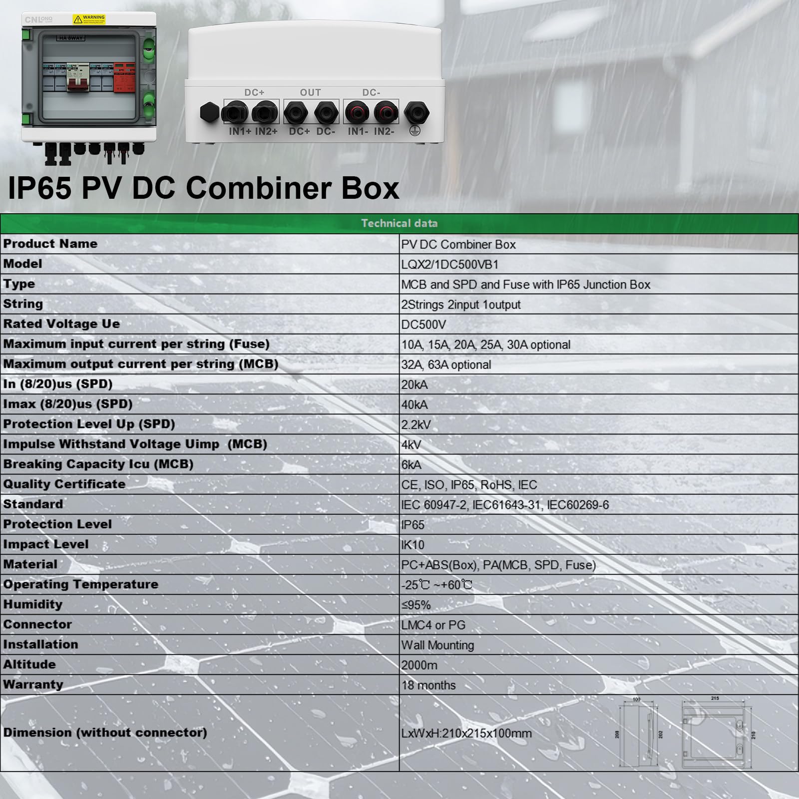 CNLonQcom label and spec plate showing ratings and safe installation guidance
