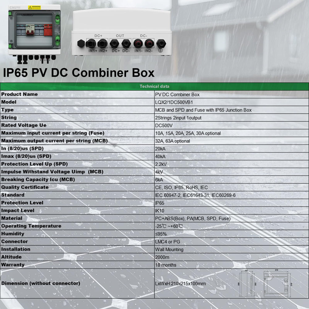 CNLonQcom label and spec plate showing ratings and safe installation guidance