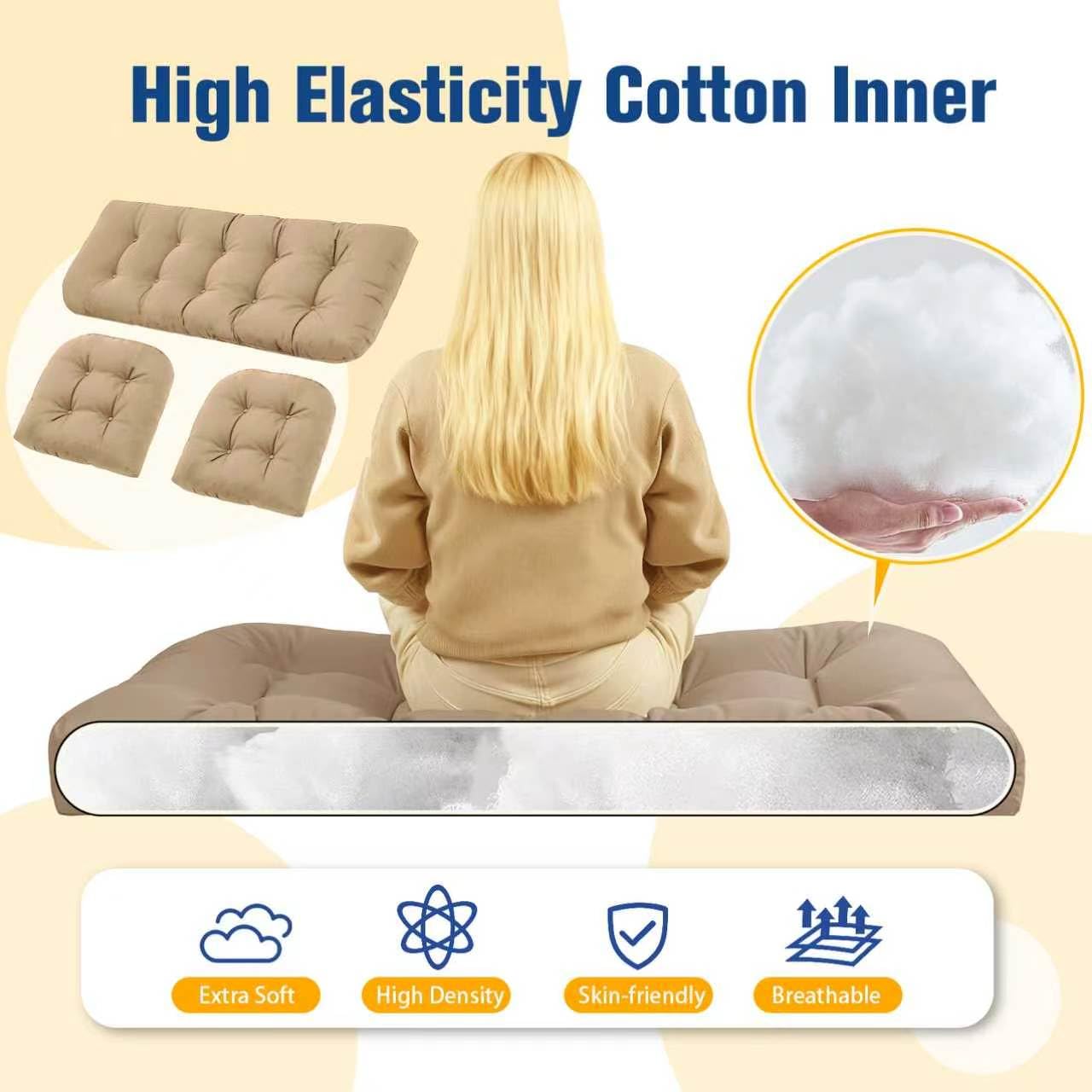 cnsmak U-shaped chair pad on outdoor armchair showing snug fit and arm support