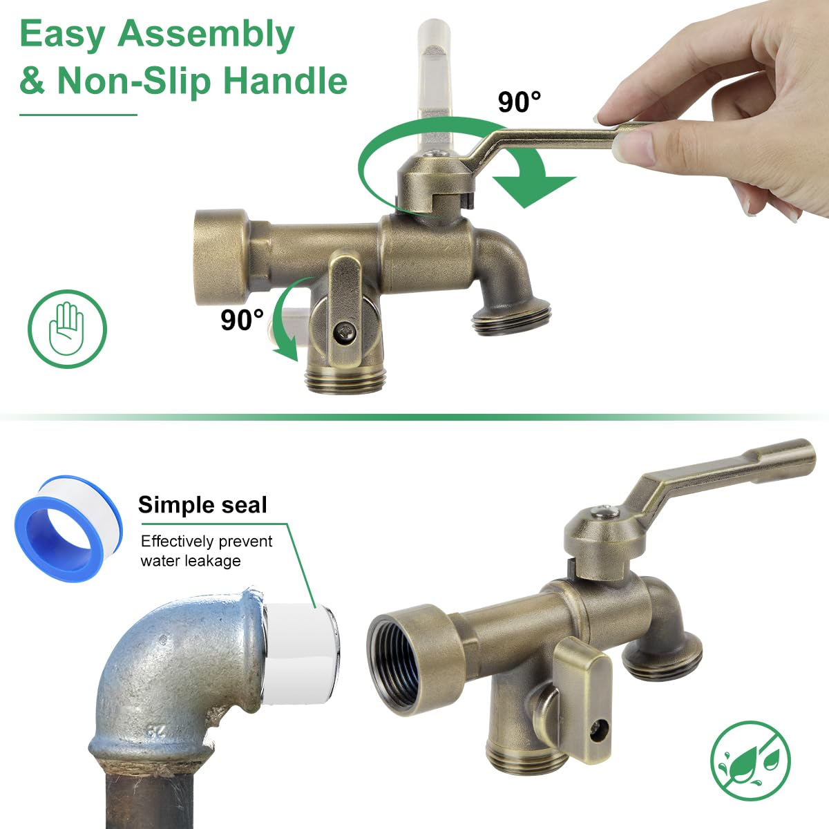 CNYGO bronze faucet in use with garden hose demonstrating simultaneous watering benefit