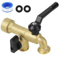 CNYGO double outdoor faucet front view showing dual outlets and sturdy brass body for reliable use