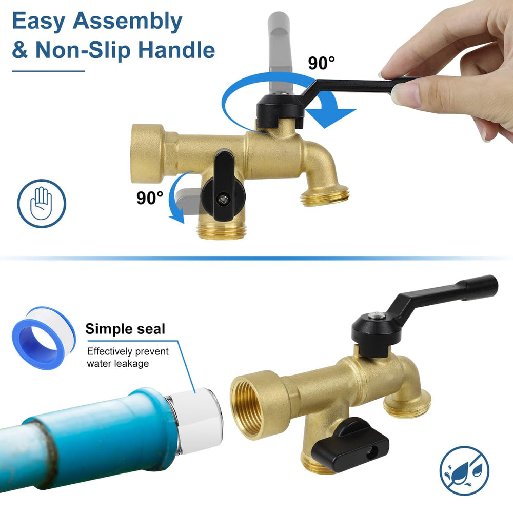 CNYGO double spigot with two hoses connected in a garden enabling simultaneous watering